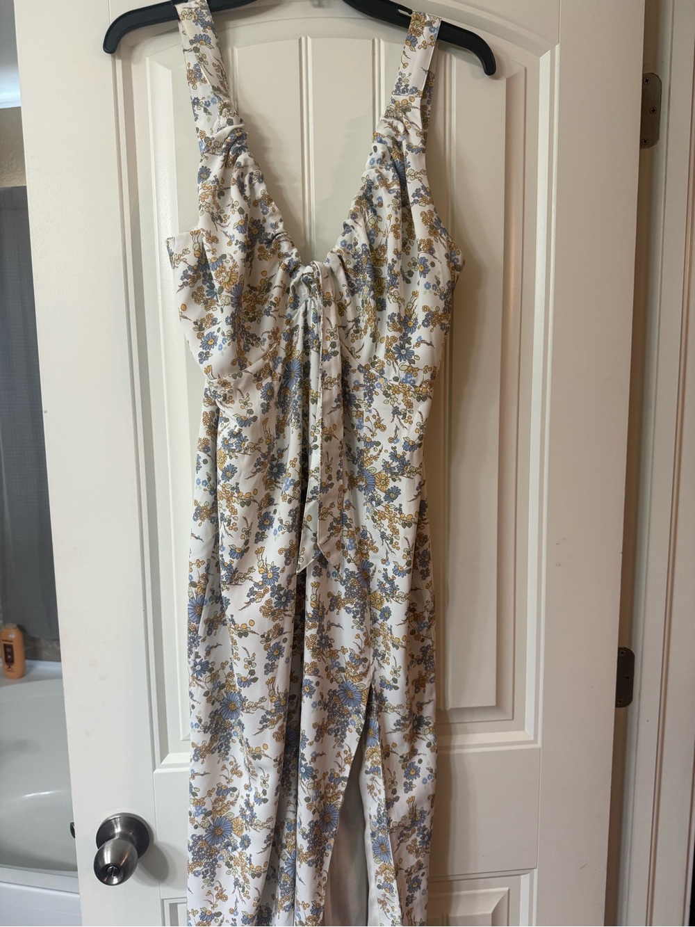 Abercrombie & Fitch White Maxi Dress with Blue and Tan Floral Print